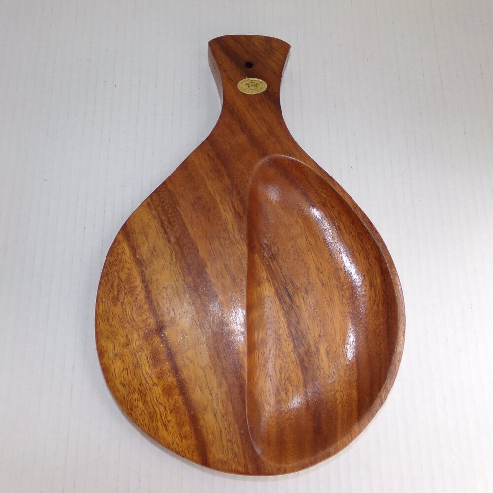 Vintage Handcrafted Monkey Pod Wood Dish Plate Tray Philippines Action